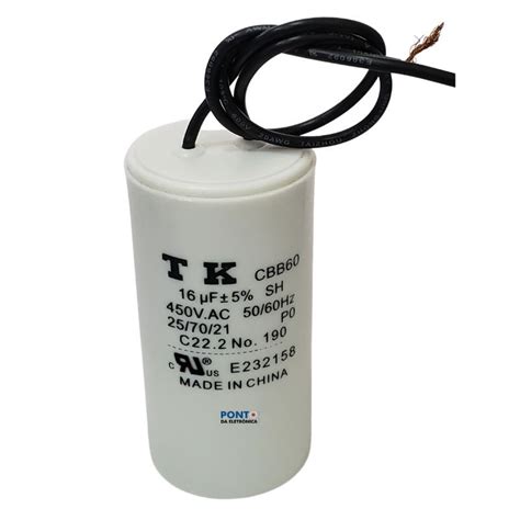 Capacitor Polipropileno 16uF x 450Vac 50 60Hz Plástico Fio CBB60 TK