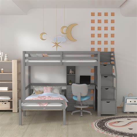 Harriet Bee Gibert Twin Over Twin 3 Drawer L Shaped Bunk Beds With