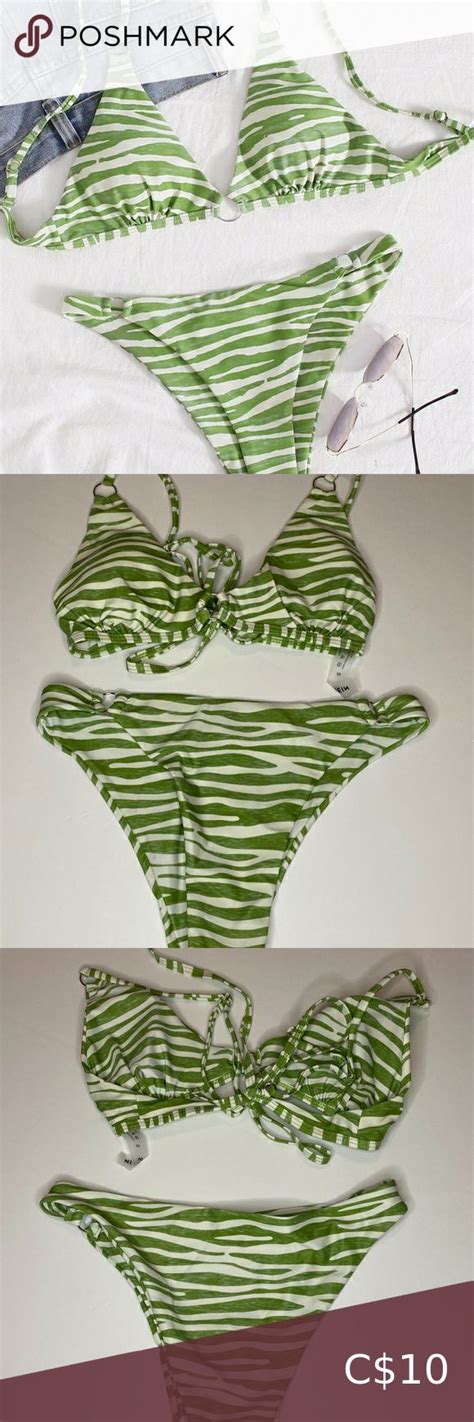 Shein Green Zebra Stripped Bikini Small Small Bikinis Green Zebra Shein