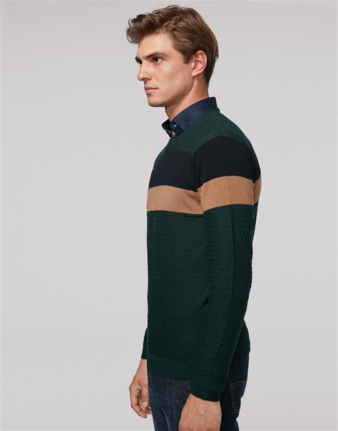 Pull En Laine Vert à Rayures Homme Ah2019 Roberto Verino