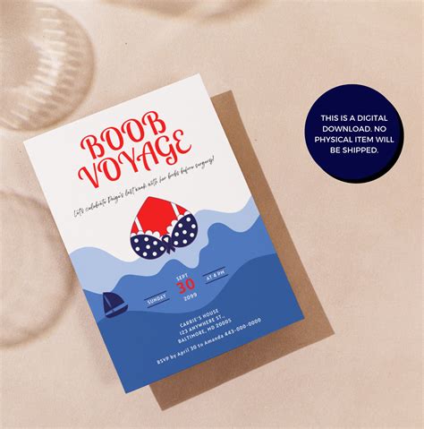 Boob Voyage Party Invitation Cancer Party Invitation Bye Bye Booby Invite Breast Cancer