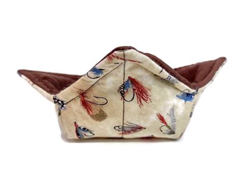 Bowl Cozy Microwave Safe Cotton Hot Soup Bowl Pot Holder In A Reversible Fishing Lure And Solid