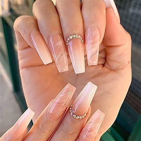 Brishow Coffin False Nails Long Fake Nails Nude Press On Nails Ballerina Acrylic Stick On Nails