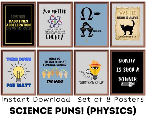 Science Posters set of 8 Printables, Physics Puns, Science Puns, Funny ...