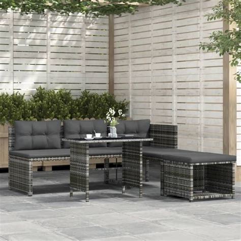 Mobilier D Ner De Jardin Pcs Et Coussins Gris R Sine Tress E Pwshymi