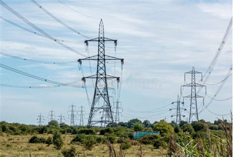 Multiple Overhead Line Power Pylon Stock Image Image Of Electric