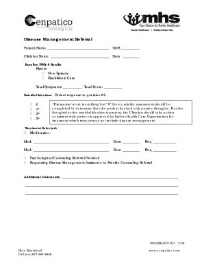 Fillable Online Behavioral Health Disease Management Referral Form