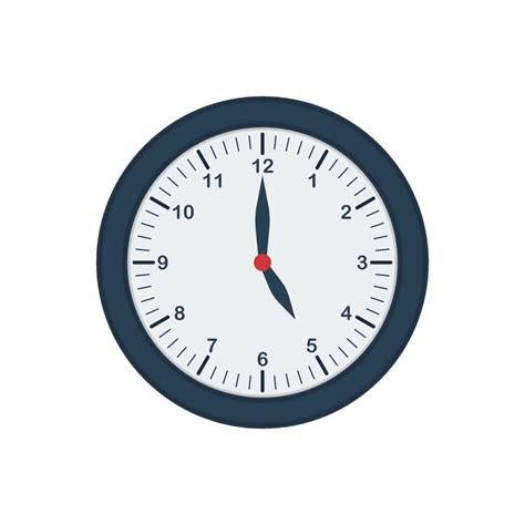 Blue Wall Clock Icon In Flat Style Five O Clock Office Clock Vector