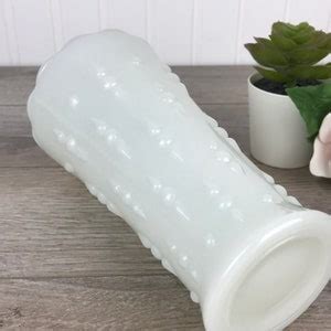 Vintage Milk Glass Flower Vase Tear Drop Pearl Design Milk Glass