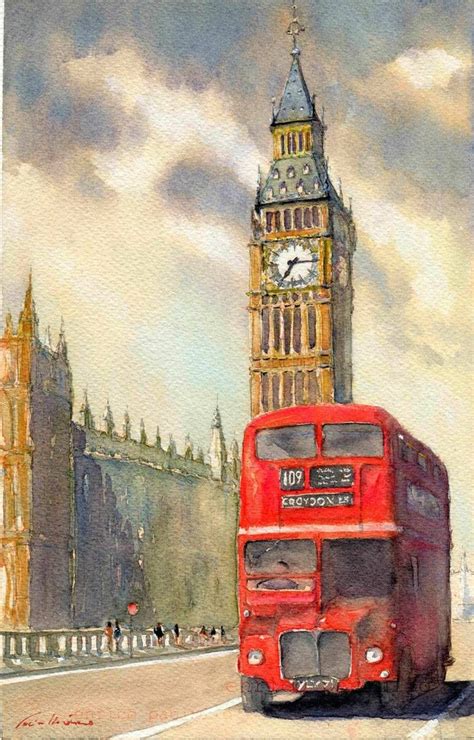 Bus Big Ben London N Painting London Art Drawing London Painting