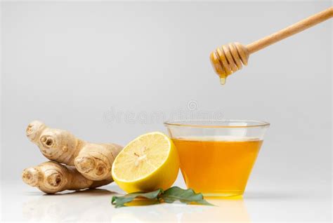 Honey With Lemon And Ginger On White Background Stock Photo Image Of