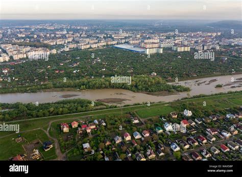 Aerial View Of Ivano Frankivsk City With Residential Area And Suburb