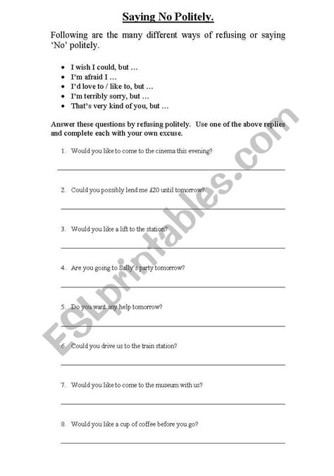 Saying ´no´ Politely Esl Worksheet By Sjaf