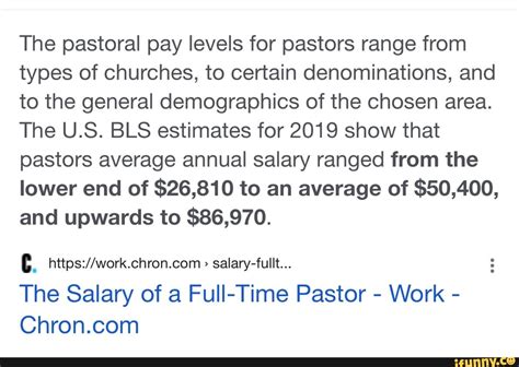 The pastoral pay levels for pastors range from types of churches, to certain denominations, and ...