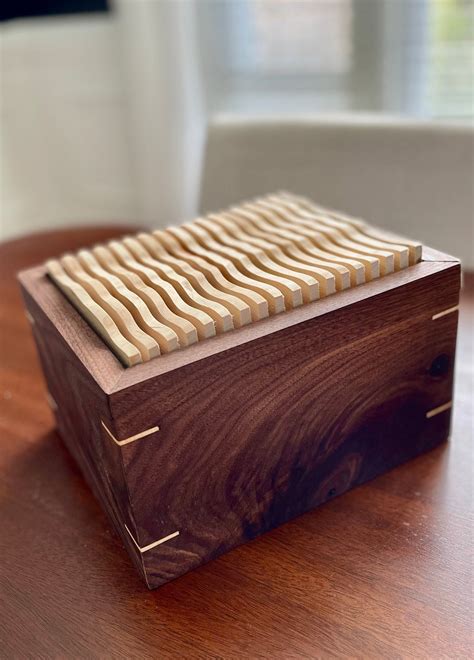 Handcrafted Black Walnut Keepsake Box With Carved Maple Slats