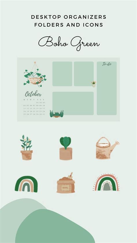 Boho Plants Desktop Wallpaper Organizer With Calendar Mac And