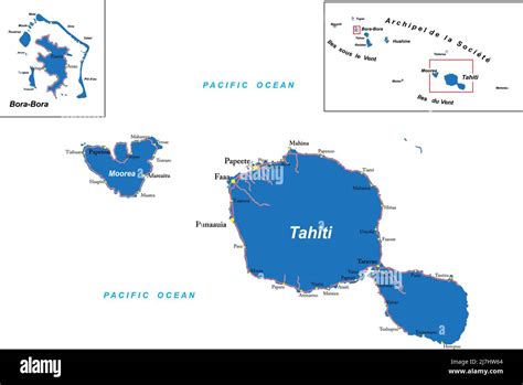 Mapa Vectorial Muy Detallado De Tahit Y Bora Bora Con Las Principales