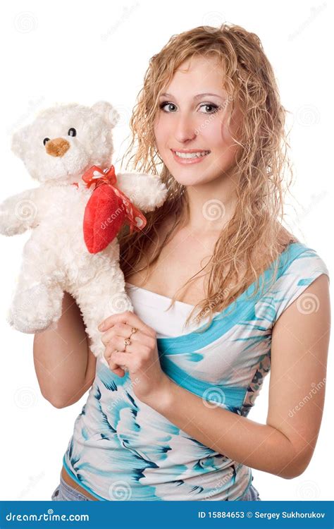 Blonde With Teddy Bear Stock Image Image Of Charming 15884653