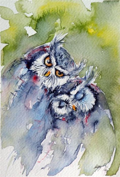 Buy Cute owls Watercolour by Kovács Anna Brigitta on Artfinder