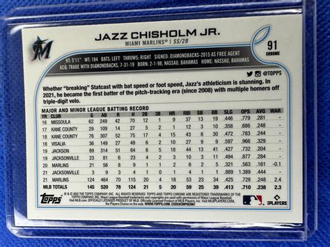 2022 91 Jazz Chisholm Jr Topps Chrome Baseball X Fractor Miami Marlins