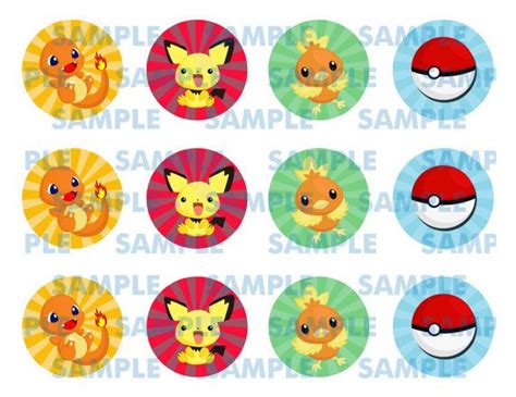 Printable Pokemon Cupcake Toppers Pokemon Stickers Pokemon Etsy