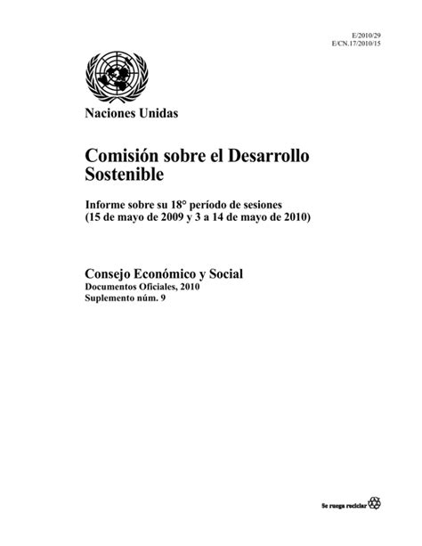 ONU Comisi N Sobre El Desarrollo Sostenible Informe Sobre Su 18 Per