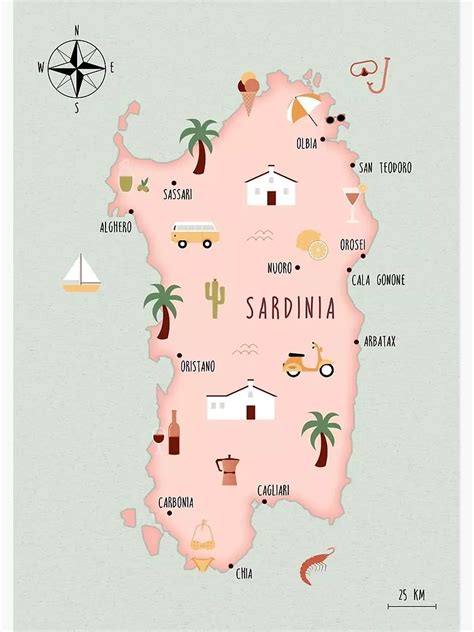 Illustrated Map Of Sardinia Greeting Card For Sale By Ymkesinfogr In