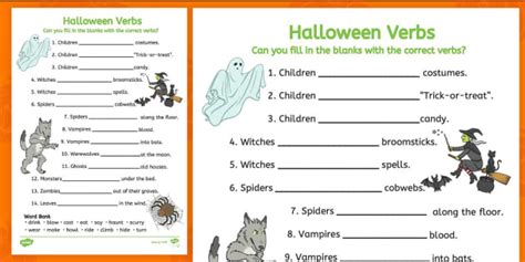 Halloween Verbs Worksheet Teacher Made Twinkl