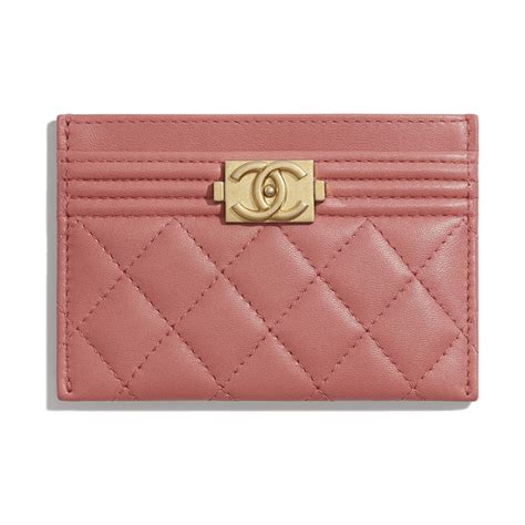 Lambskin Gold Tone Metal Pink Boy Chanel Card Holder Chanel