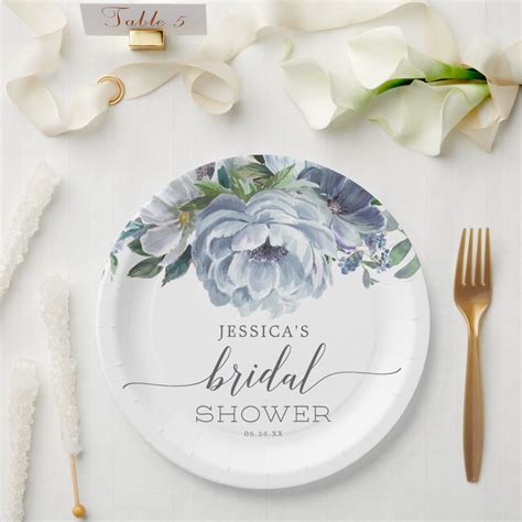 Dusty Blue Bridal Shower Paper Plates Zazzle