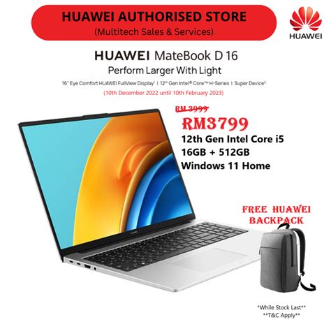 [ Promotion ] Huawei Matebook D16 16gb 512gb Windows 11 Home 12th Gen Intel Core I5 Mystic