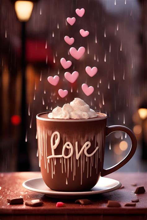 A Hot Chocolate Cream With Rain Of Love Printable Lovely Romantic Drinks Food Stock Image