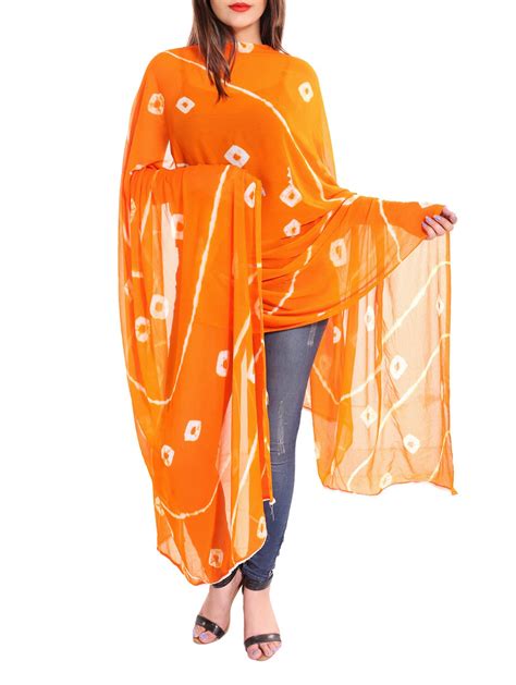 Buy Online Orange Chiffon Tie And Dye Dupatta From Dupattas And Scarves