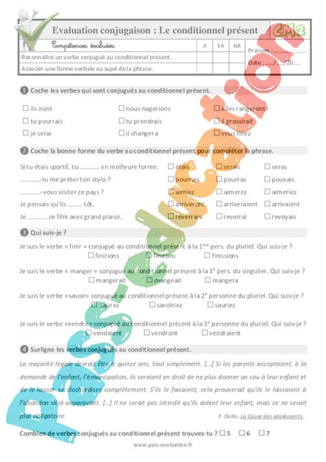 Le conditionnel présent Examen Evaluation Fiches QCM Quiz 5eme