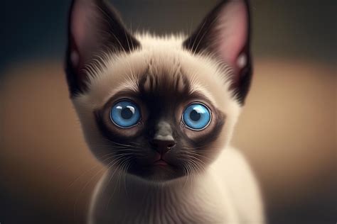 Siam S Dulce Gatito Gato Dibujado Con Grandes Ojos Expresivos Todo Tipo