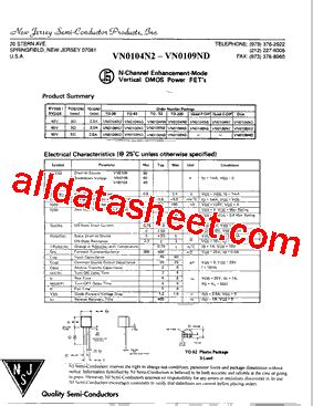 VN0106N3 Datasheet PDF New Jersey Semi Conductor Products Inc