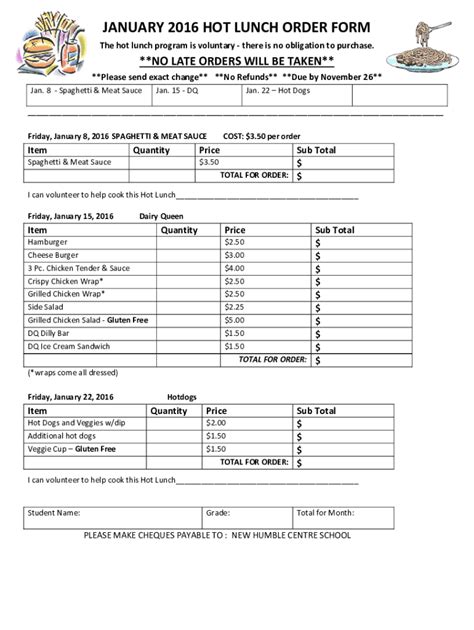 Fillable Online Ecps Blackgold January Hot Lunch Order Form Fax