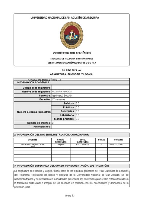 Silabo Filosofia Y Logica S Labo A Asignatura