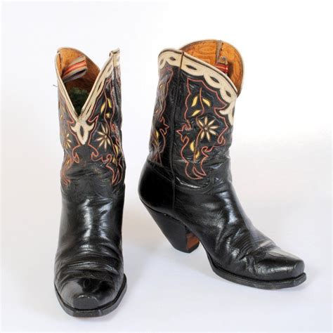 Vintage Fancy Cowboy Boots Mens Black Custom Cowboy Boots Vintage