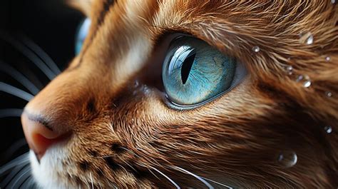 Premium AI Image | Cat brown fur with blue eye staring intently closeup