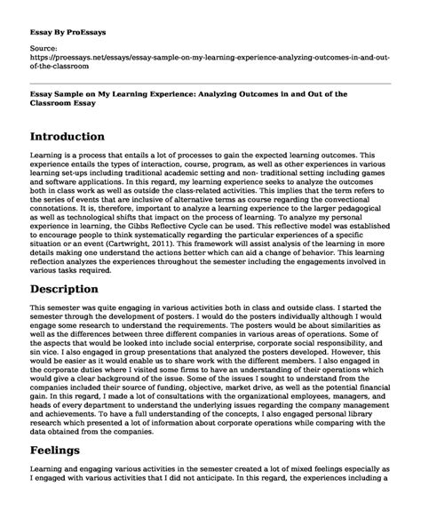 📗 Essay Sample On My Learning Experience Analyzing Outcomes In And Out