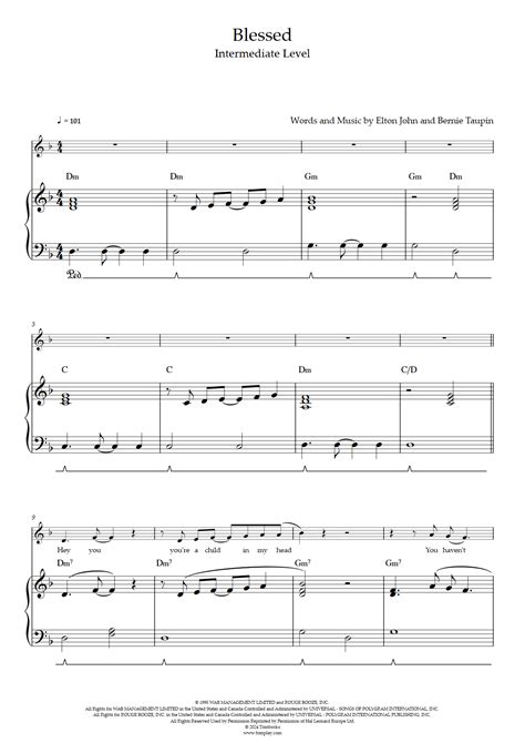 Blessed Intermediate Level Solo Piano Elton John Piano Sheet Music