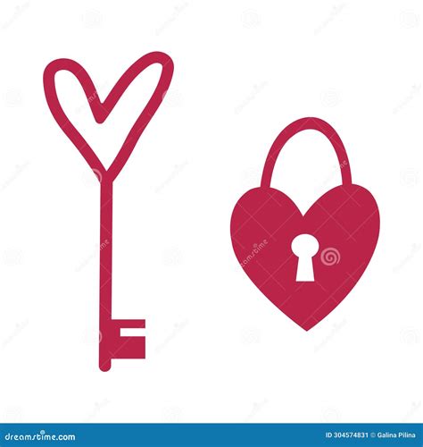 Cute Heart Shaped Padlock And Key Valentine S Day Design Element Stock