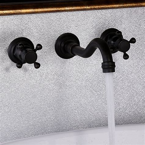 Luxury Chester Classic Design Wall Mount Antique Black Bathroom Sink Faucet Double Cross Handle