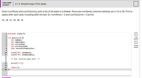 SOLVED CHALLENGE ACTIVITY 4 7 2 Nested Loops Print Seats Given