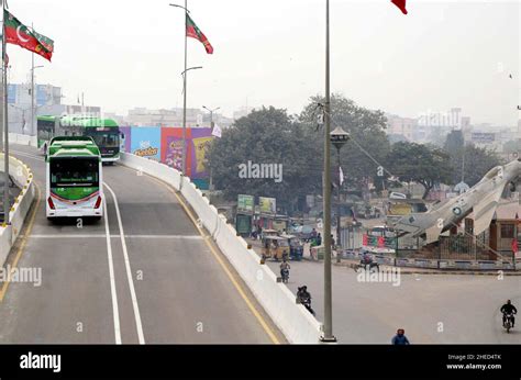 View Of Green Line Bus On Its Way In Karachi On Monday January 10