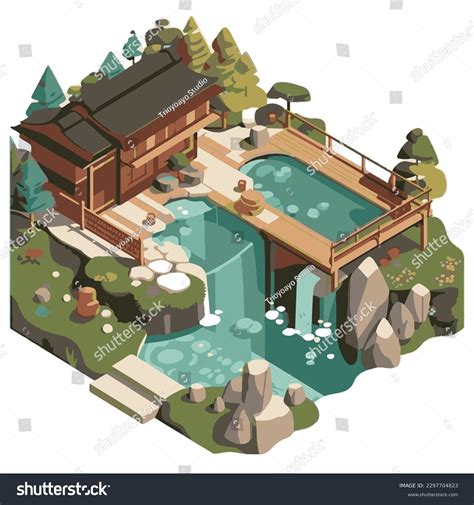 Japanese Hot Spring Onsen Vector Illustration Stock Vector Royalty Free Shutterstock