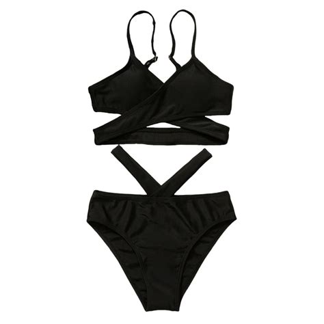 MIASHUI Girls 2 Piece Swimsuits Solid Spaghetti Strap Bikini Set Beach