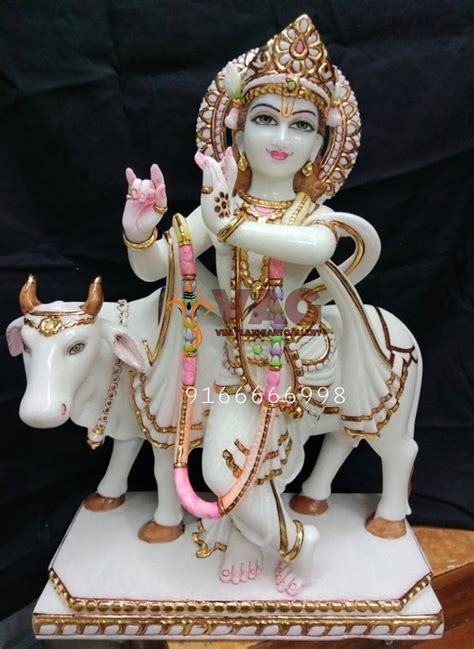 White Painted Marble Gau Gopal Statue For Worship Size 1 To 12 Foot