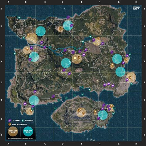 Pubg Datamined Map Showing Highest Lootvehicle Spawnsjump Spots R